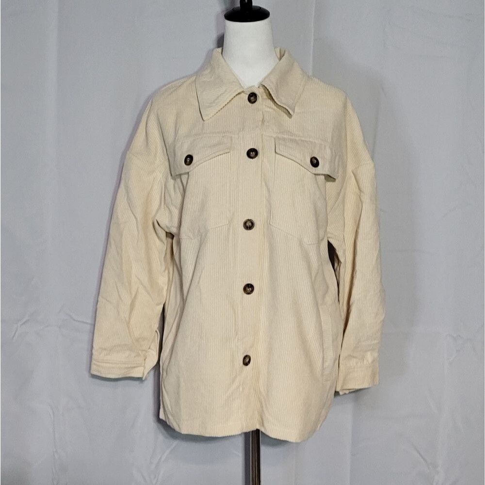 Simplee Ivory Cream NWT Oversized Corduroy Sweater Jacket (Shacket) Size Small - Picture 2 of 14
